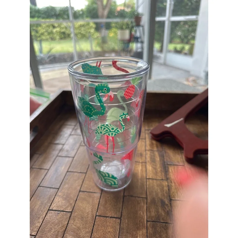 Tervis‎ Flamingo Pineapple Tropical Insulated Tumbler 20oz Clear Pink Green Cup
